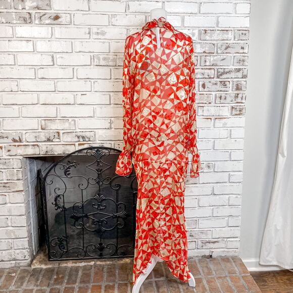 Preen by Thorton Bregazzi Circus Asymmetric Printed Devore Satin Silk Dress L - Picture 14 of 15